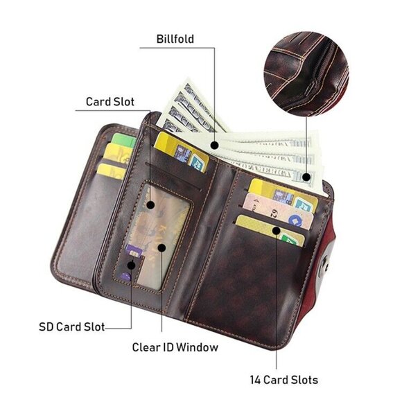 Men's Retro Leather Vertical Section ID Credit Card Holder Wallet with Hasp - Picture 3 of 5